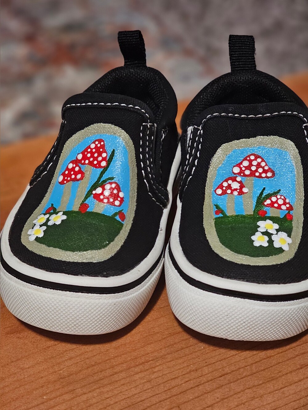 Wonder Nation Custom Painted Mushroom Slip On Shoes Kids Size 3